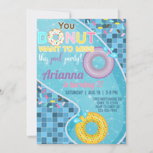 Doughnut pool girl birthday invitation, pool invit invitation