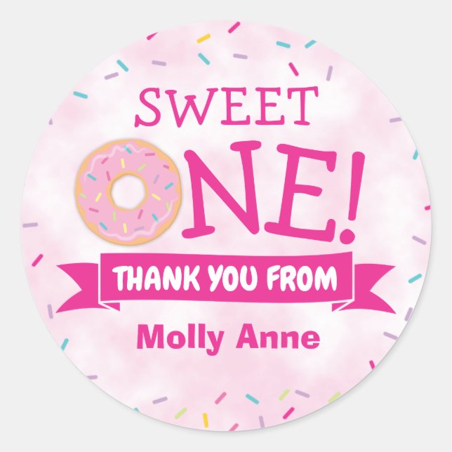 Doughnut Rainbow Sprinkles 1st Birthday Thank You  Classic Round Sticker (Front)