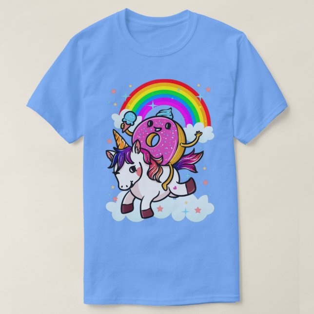 Doughnut Riding Unicorn Cute T-Shirt (Design Front)