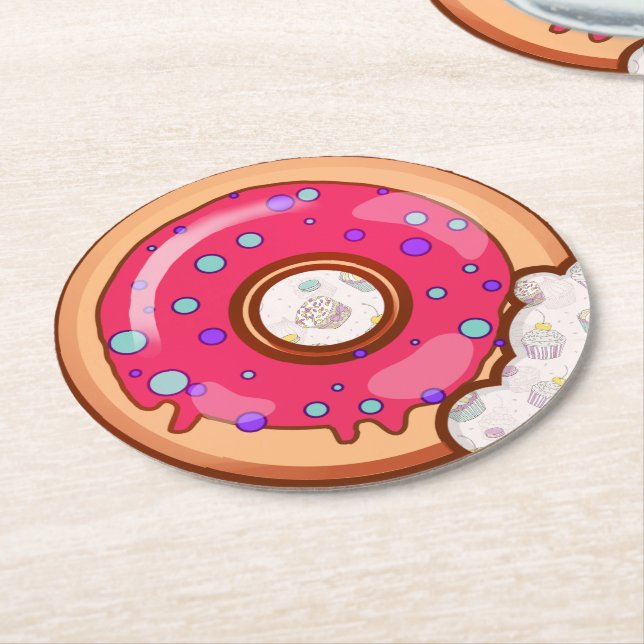 Doughnut Round Paper Coaster (Angled)