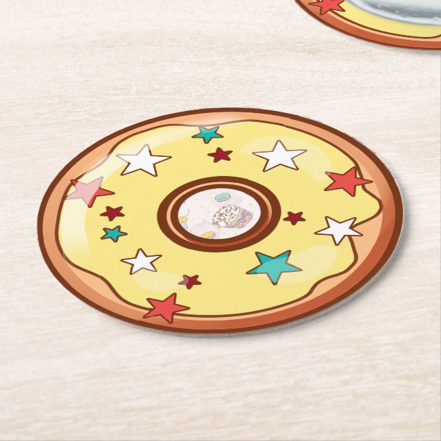 Doughnut Round Paper Coaster (Angled)