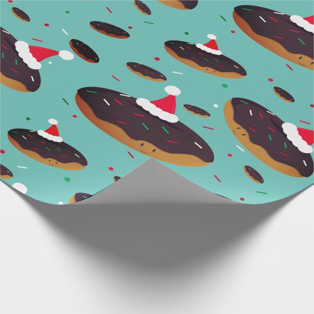 Doughnut Santa Hats Pattern Christmas Wrapping Paper (Corner)
