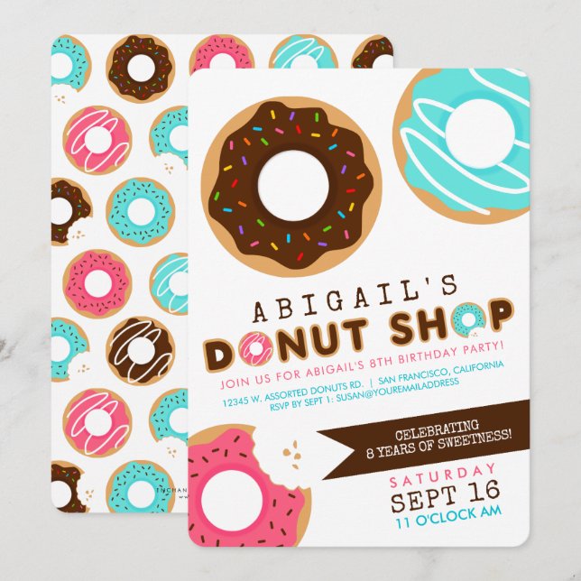 Doughnut Shop Birthday Party Invitation (Front/Back)