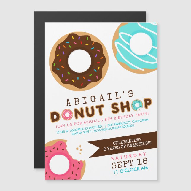 Doughnut Shop Birthday Party Magnetic Invitation (Front/Back)