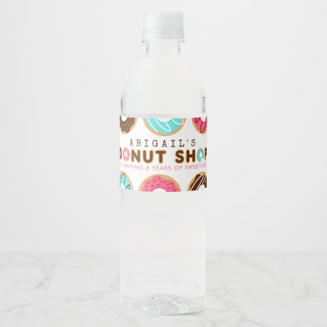 Doughnut Shop Birthday Party Water Bottle Label (Front)