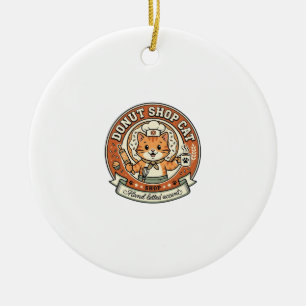 Doughnut Shop Cat Doughnut Shop Cat Vintage Vector Ceramic Tree Decoration