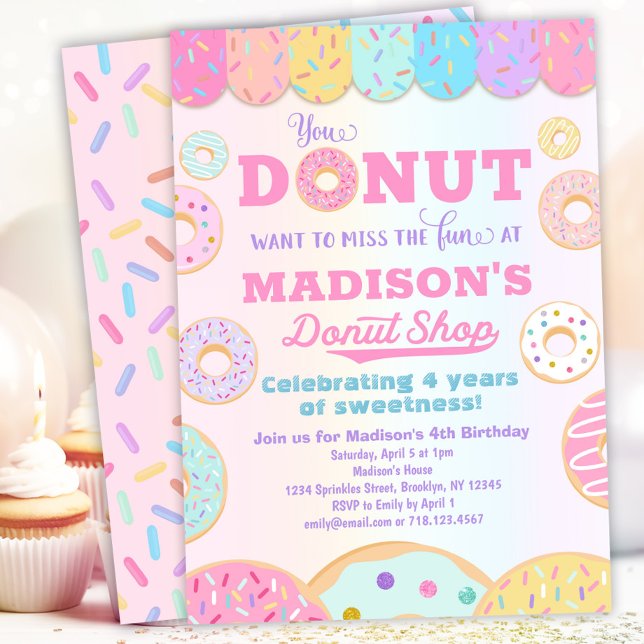 Doughnut Shop Rainbow Girls Doughnut Birthday Part Invitation (Creator Uploaded)