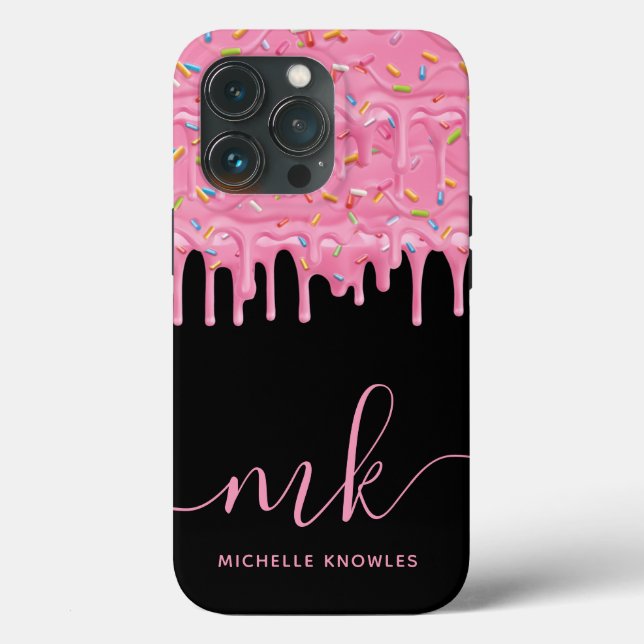 Doughnut Sprinkle Drip Custom Monogram and Name Case-Mate iPhone Case (Back)