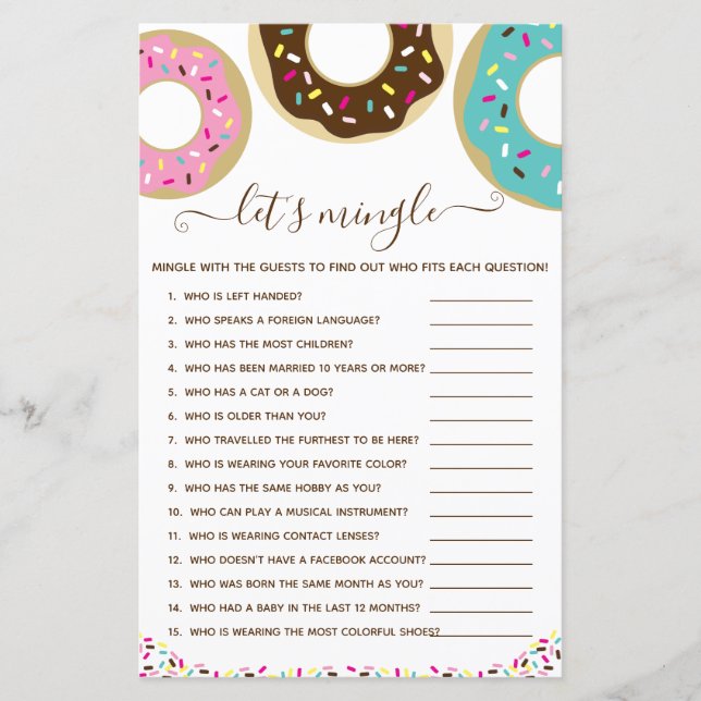 Doughnut Sprinkled With Love Let's Mingle Game (Front)