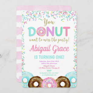 Doughnut sprinkles birthday party invitation girl