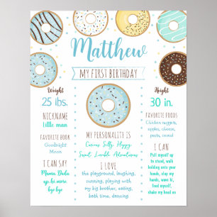 Doughnut Sprinkles Blue First Birthday Milestone Poster