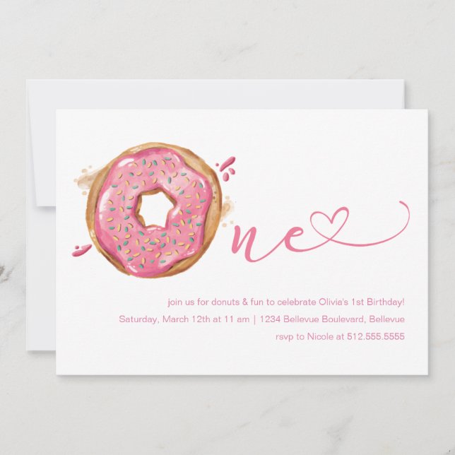 Doughnut Sprinkles Pink Girls 1st Birthday Invitation (Front)