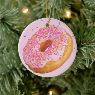 Doughnut Sprinkles Pink Icing Cake Sweet Treat Ceramic Tree Decoration