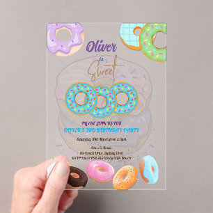 Doughnut Sweet 3 birthday boy Acrylic Invitations