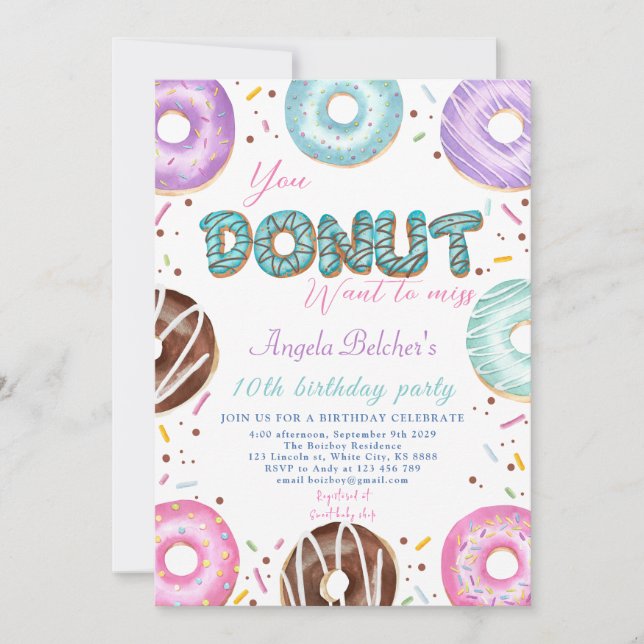 Doughnut Sweet Birthday Invitation (Front)