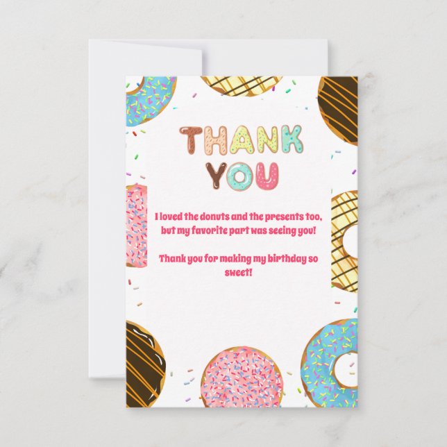 Doughnut Sweet Celebration Themed Birthday Thank Y Thank You Card (Front)