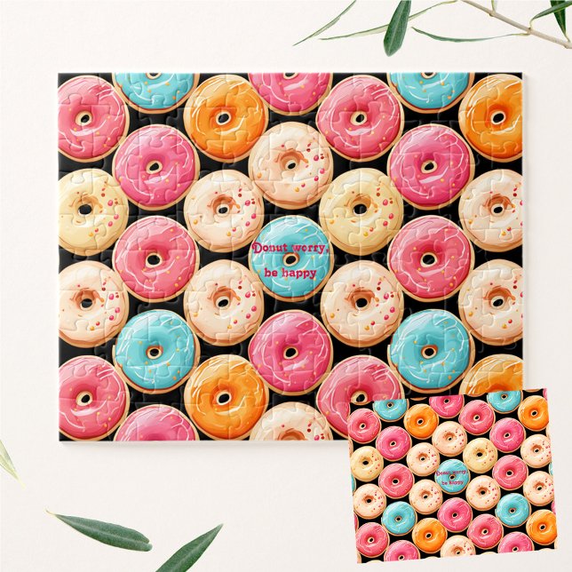 Doughnut Sweet Colourful Pink Black Name Text Jigsaw Puzzle (Donut Sweet Colorful Pink Black Name Text Jigsaw Puzzle)