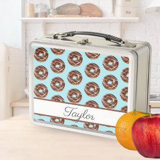 Doughnut Sweet Girl Pattern Personalised Name Metal Lunch Box