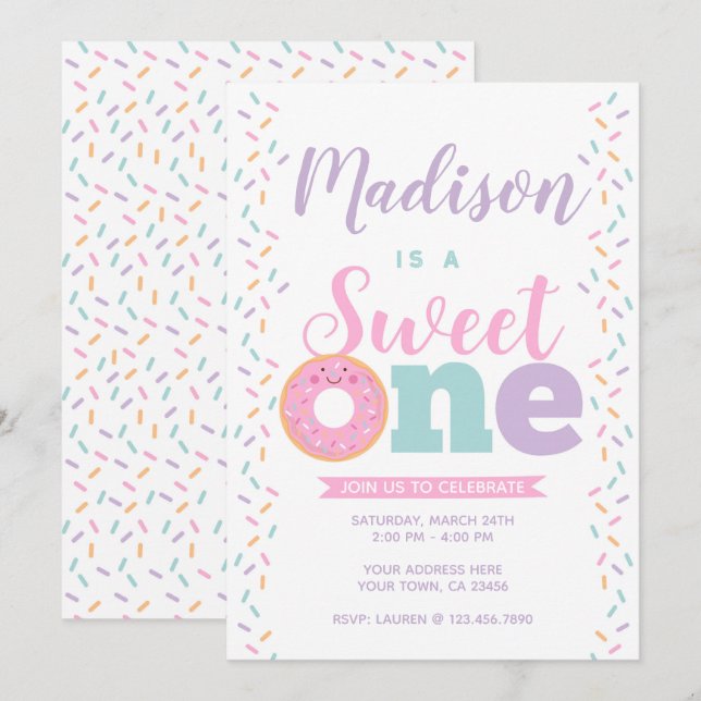 Doughnut, Sweet One, 1st birthday Invitation (Front/Back)