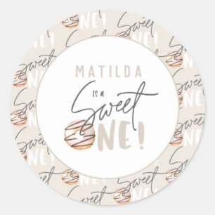 Doughnut sweet one 1st birthday party favour classic round sticker
