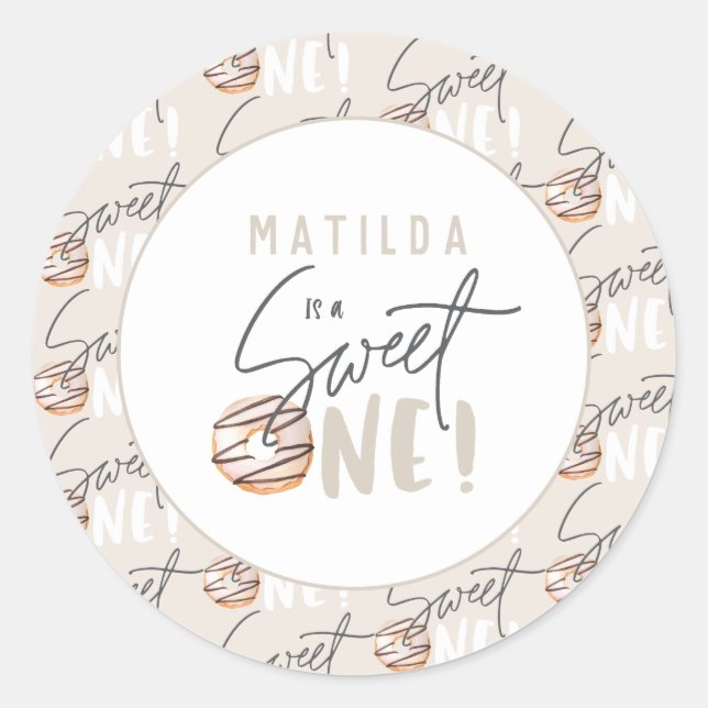 Doughnut sweet one 1st birthday party favour classic round sticker (Front)