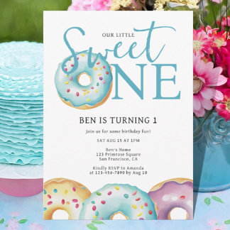 Doughnut Sweet One 1st Birthday Party Invitation
