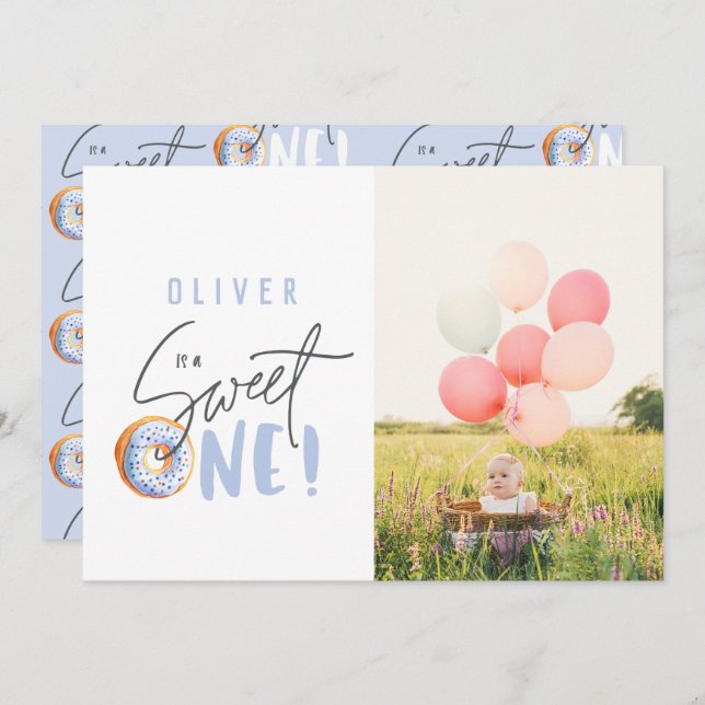 Doughnut sweet one 1st birthday party invitation (Front/Back)