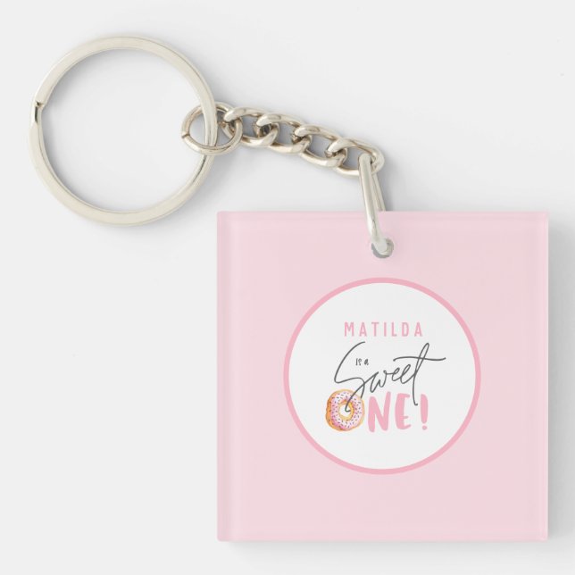 Doughnut sweet one 1st birthday party key ring (Front)