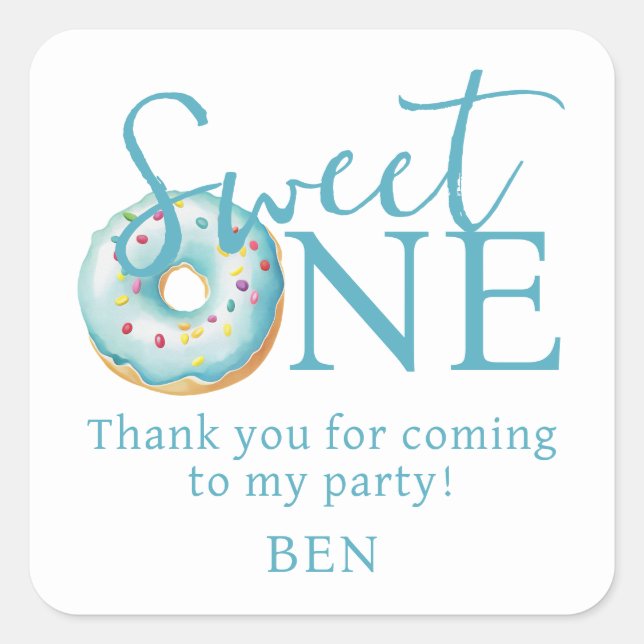 Doughnut Sweet One 1st Birthday Thank You  Square Sticker (Front)