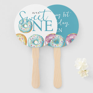 Doughnut Sweet One Blue 1st Birthday Party Hand Fan