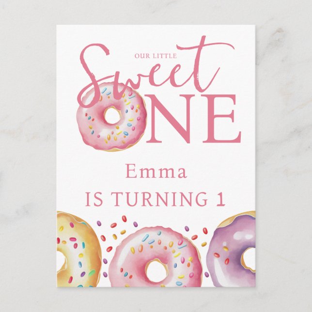 Doughnut Sweet One Pink 1st Birthday Party  Postcard (Front)