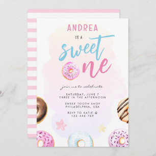 Doughnut Sweet One Pink and Blue Girl First Birthd Invitation