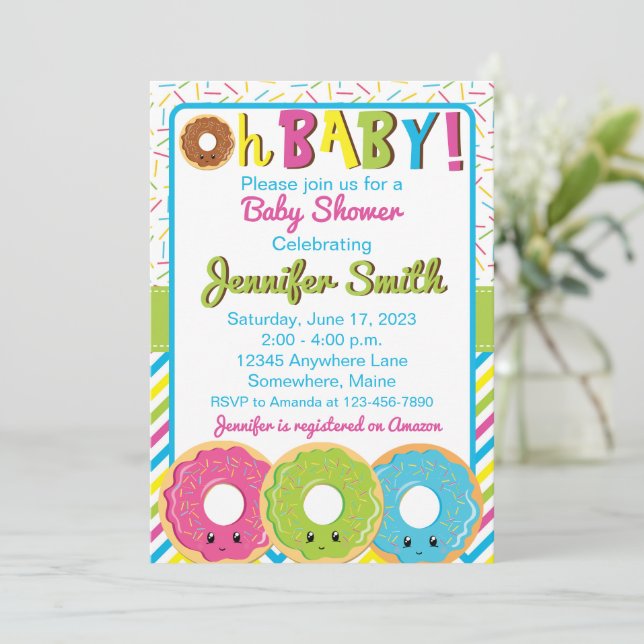 Doughnut Sweet Stuff Baby Shower Invitations (Standing Front)