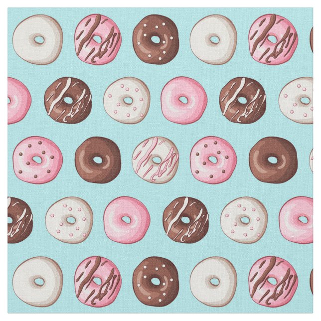 Doughnut Sweets on Blue Fabric Print (Close Up)