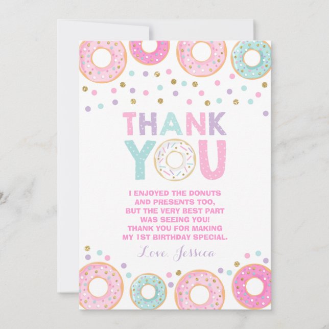 Doughnut Thank You Card Doughnut Grow Up Party Pin (Front)