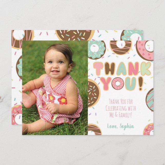 Doughnut Thank You Card with Photo (Front/Back)