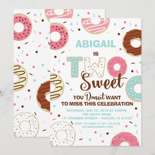 Doughnut Themed Birthday Invitation (Front/Back)