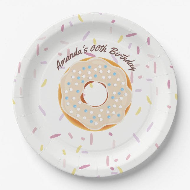 Doughnut themed Birthday Party personalised Paper Plate (Front)