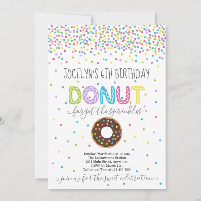 Doughnut Themed Birthday Party - Rainbow Sprinkles Invitation (Front)
