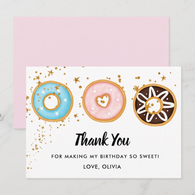 Doughnut Two Sweet 2nd Birthday Flat Thank You Car (Front/Back)
