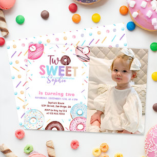 Doughnut Two Sweet 2nd Birthday Party Photo Invitation