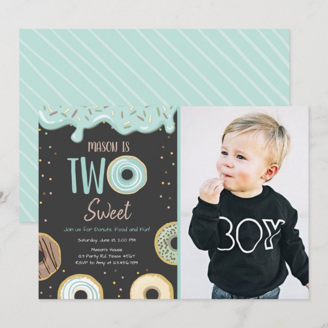 Doughnut Two Sweet Blue Pastel Second Birthday Par Invitation (Front/Back)