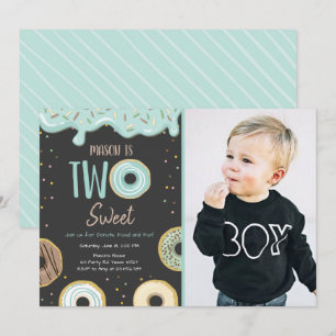 Doughnut Two Sweet Blue Pastel Second Birthday Par Invitation