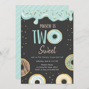 Doughnut Two Sweet Blue Pastel Second Birthday Par Invitation