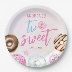 Doughnut Two Sweet Girl 2nd Birthday Paper Plate
