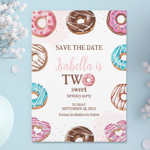 Doughnut Two Sweet Girl Sprinkles 2nd Birthday Save The Date