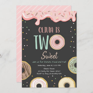 Doughnut Two Sweet Pink Doughnut Girl Birthday Par Invitation