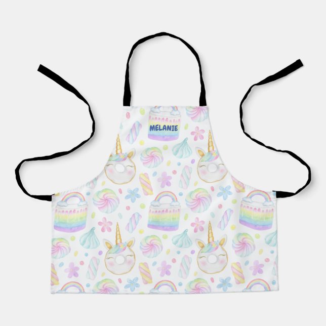 doughnut unicorn pastel party monogram apron (Front)