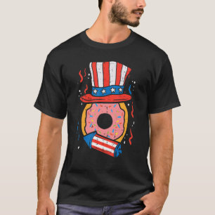 Doughnut Us Flag Hat Firecracker 4th Of July Food  T-Shirt
