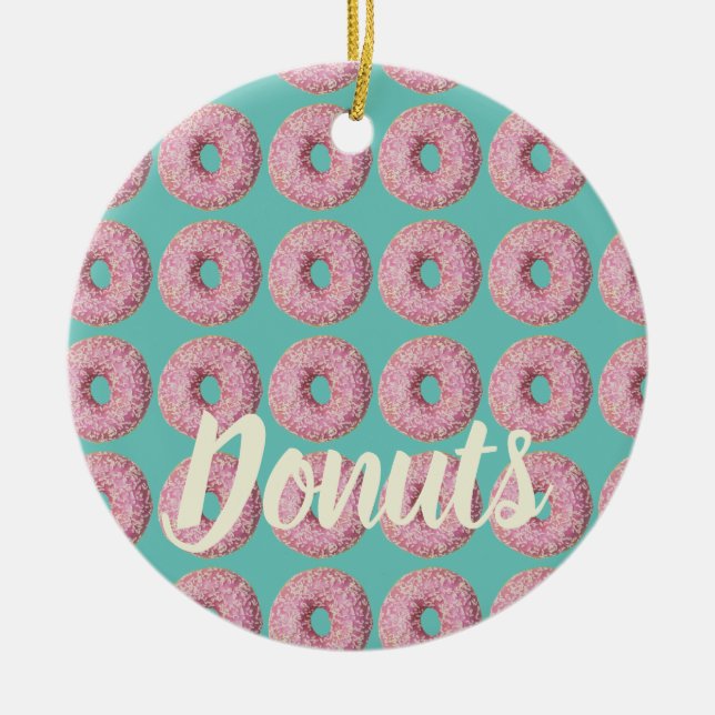 Doughnut Vegan Pattern for Vegetarian Sweet Tooth Ceramic Tree Decoration (Front)